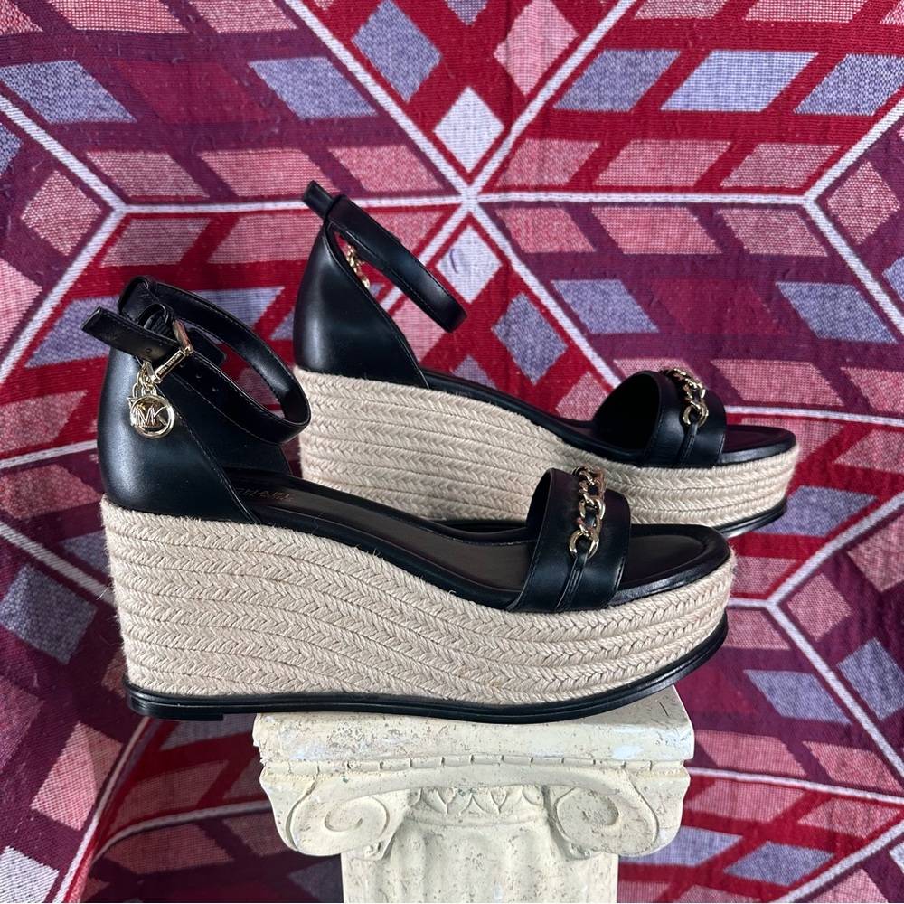 Michael Kors Black and Cream Wedge Sandals